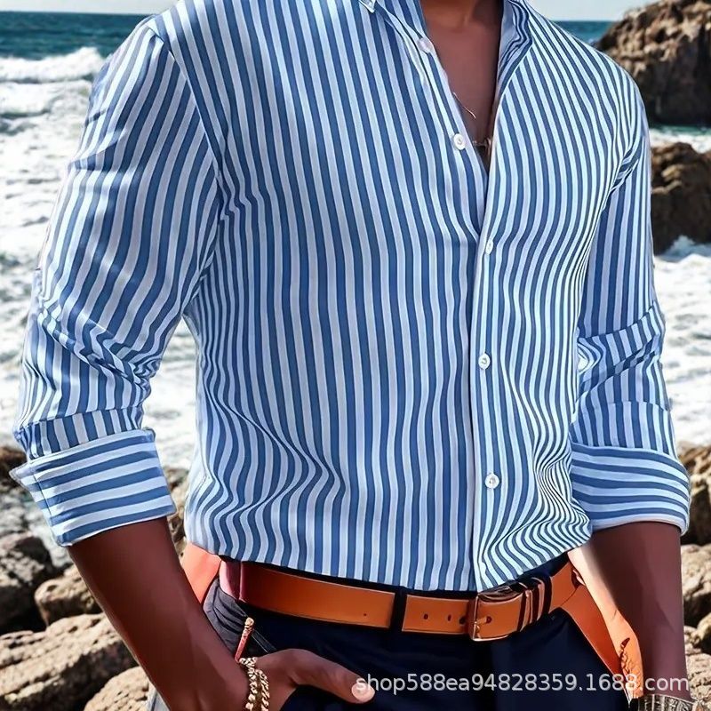 Men's Elegant Long Sleeve Shirt with Fine Stripe Pattern Mune Fashion
