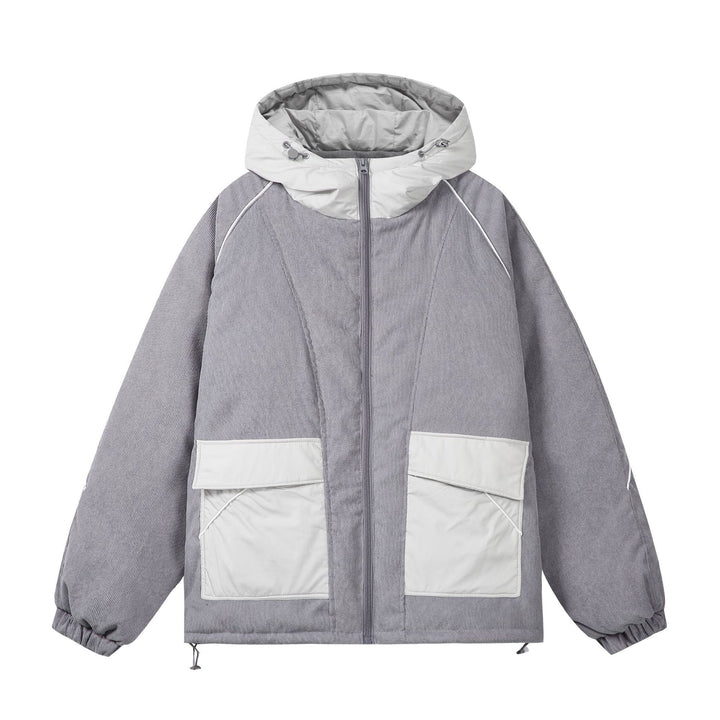 Unisex Quilted Cord Field Jacket with Hood and Large Utility Pockets Mune Fashion