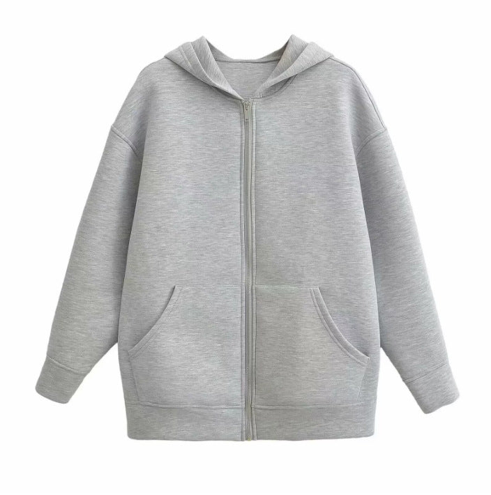 Women 70+ Oversize Hooded Jacket with Zipper, Kangaroo Pockets and Extended Hem Mune Fashion
