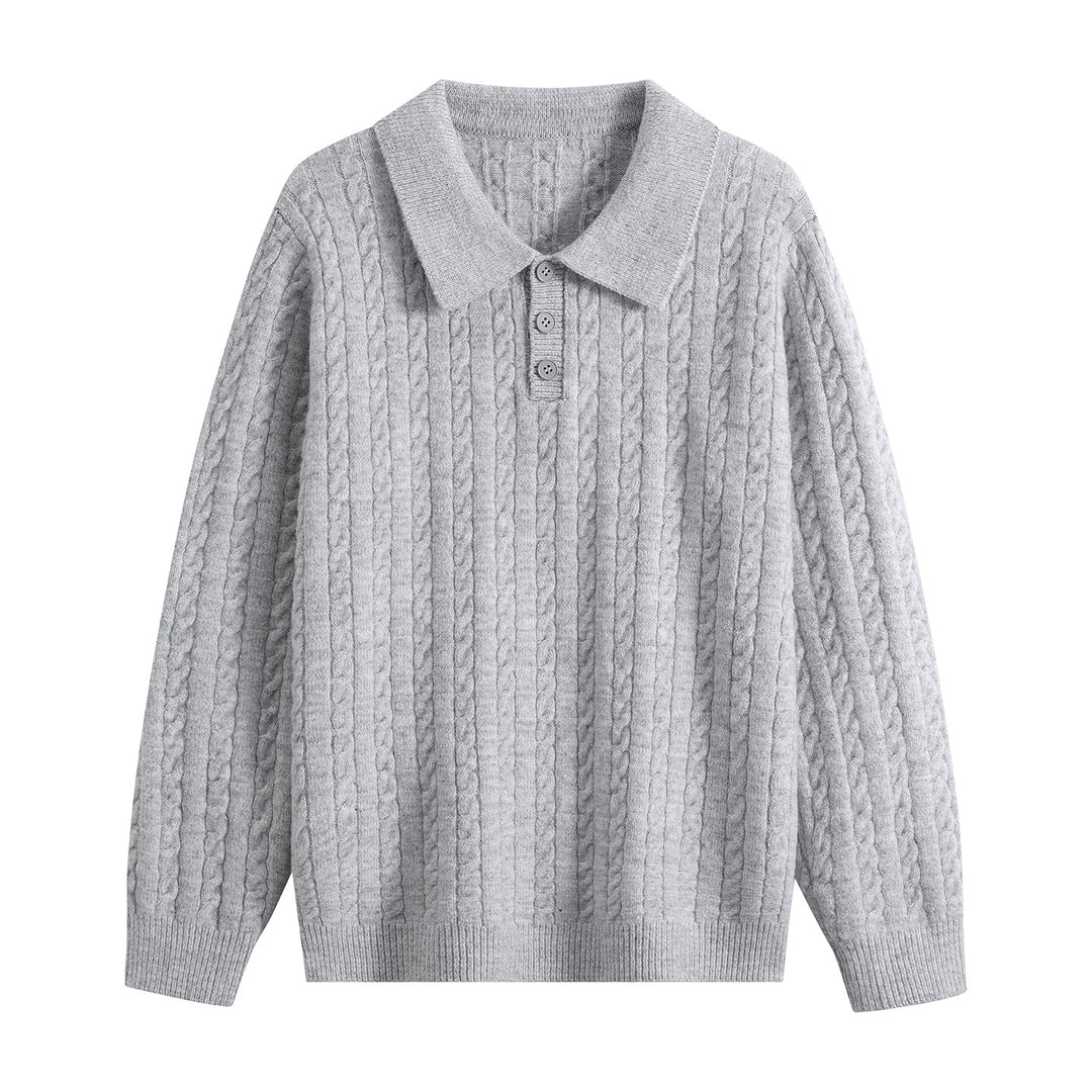Men's Cable Knit Polo Sweater with Polo Collar, Half Button Placket & Relaxed Fit Mune Fashion