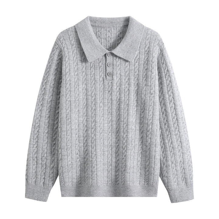 Men's Cable Knit Polo Sweater with Polo Collar, Half Button Placket & Relaxed Fit Mune Fashion