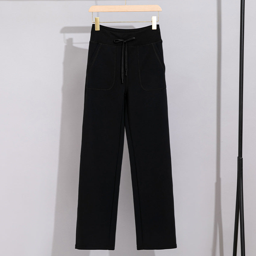 Women's Wide Cotton Terry Lounge Pants with High Waist and Drawstring Mune Fashion