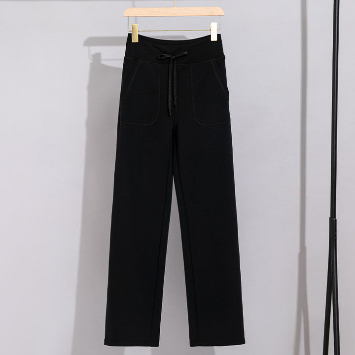 Women's Wide Cotton Terry Lounge Pants with High Waist and Drawstring Mune Fashion