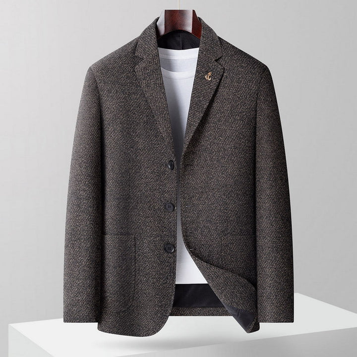 Men's Wool Blend Blazer with Herringbone Structure, Light Thermal Insulation and Patch Pockets Mune Fashion