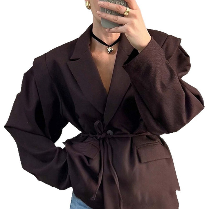 Women fitted floral blazer with belt and lapel collar Mune Fashion