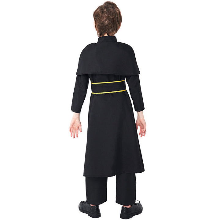 Men's Priest Costume with Cape and Golden Accessories Mune Fashion