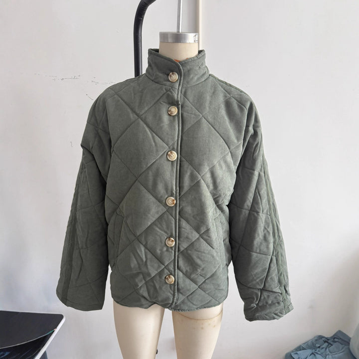 Women Padded Quilted Jacket with Stand-up Collar and Oversized Cut Mune Fashion