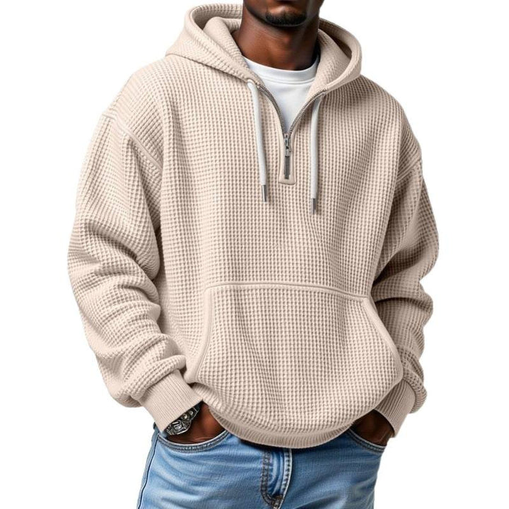Men's Waffle Knit Halfzip Hoodie with Kangaroo Pocket Mune Fashion
