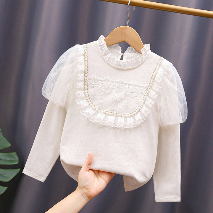 Girl T-shirt with elegant tulle sleeves and ruffle details Mune Fashion