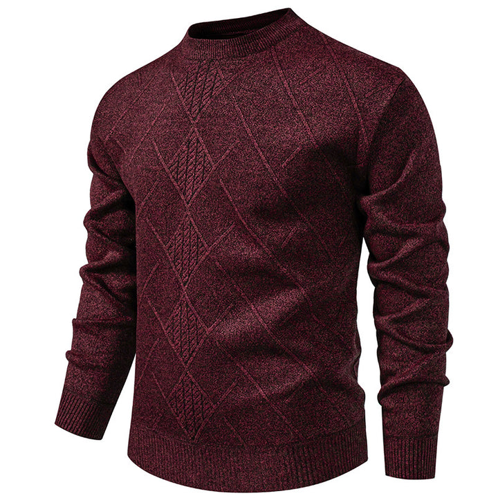 Men's fine knit pullover with diamond cable pattern, round neckline and ribbed cuffs Mune Fashion