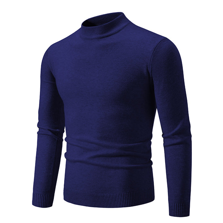 Men's Slim Fit Fine Knit Mock Neck Sweater with Ribbed Collar and Hem Mune Fashion