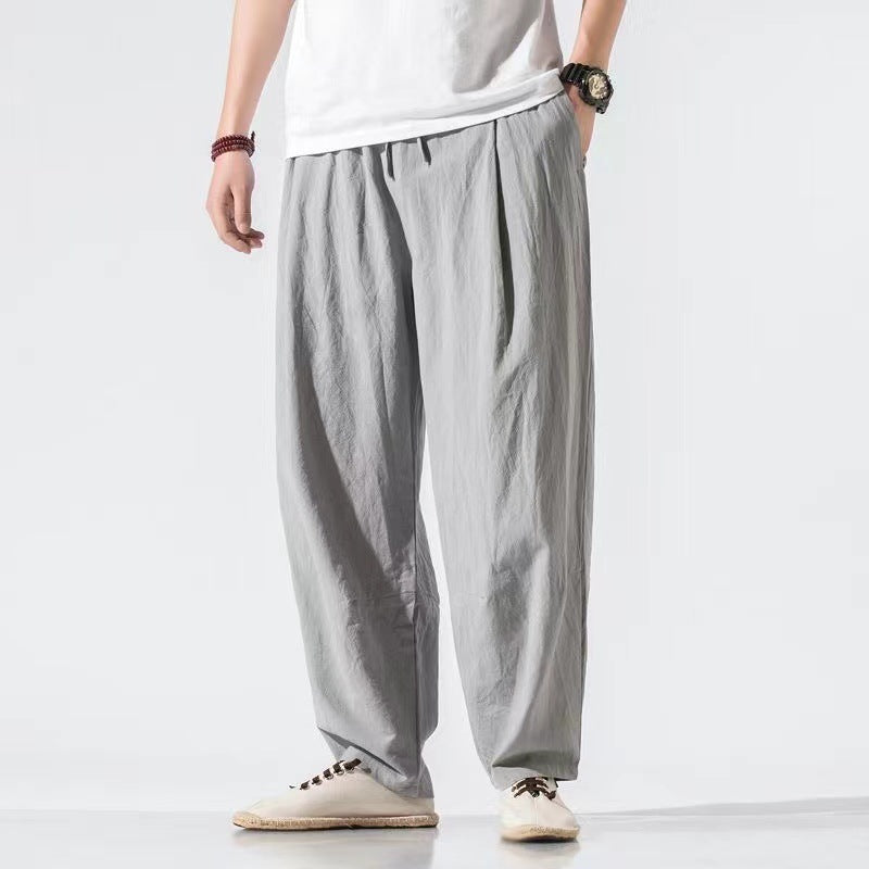 Men's wide pleated harem pants with drawstring, casual taper and deep crotch Mune Fashion