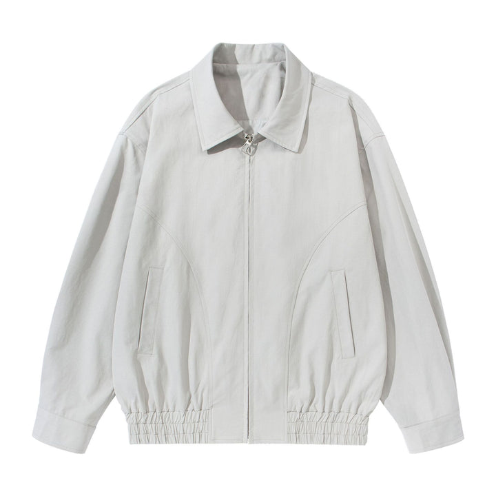 Unisex Short Cut Boxy Blouson Jacket with Shirt Collar, Concealed Zipper and Gathered Hem Mune Fashion