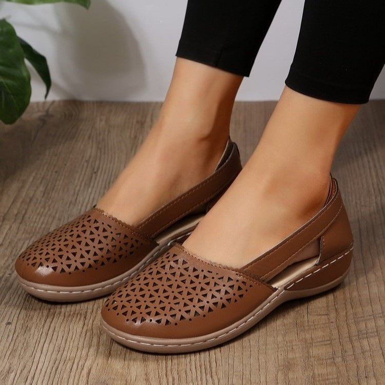 Ladies Closed Perforated Slingback Ballet Flats with Adjustable Ankle Strap Mune Fashion