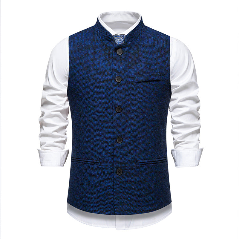 Men's elegant waistcoat with stand-up collar and herringbone pattern made of wool blend Mune Fashion