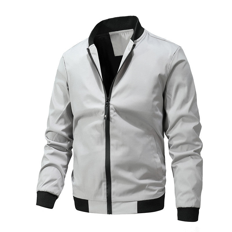 Men's Lightweight Windproof Bomber Jacket with Stand Collar and Ribbed Cuffs Mune Fashion