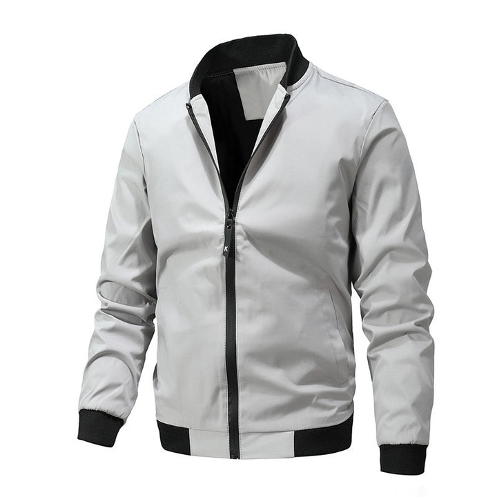 Men's Lightweight Windproof Bomber Jacket with Stand Collar and Ribbed Cuffs Mune Fashion