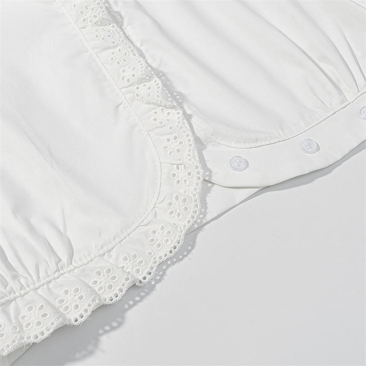 Women's Cropped Lace Bolero Blouse with Stand Collar and Eyelet Embroidery Mune Fashion