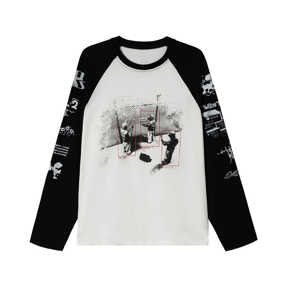 Unisex Raglan long sleeve shirt with contrast sleeves, round neck and urban photo print Mune Fashion