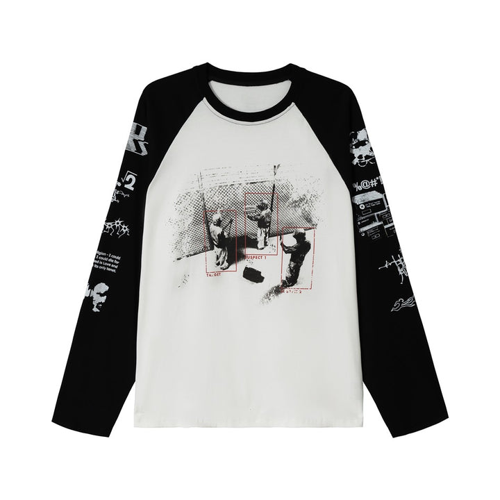 Unisex Raglan long sleeve shirt with contrast sleeves, round neck and urban photo print Mune Fashion