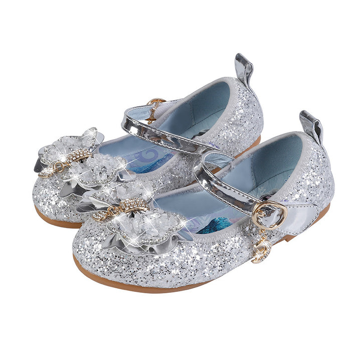Girls Glitter Ballerinas with Decorative Flower Application Mune Fashion