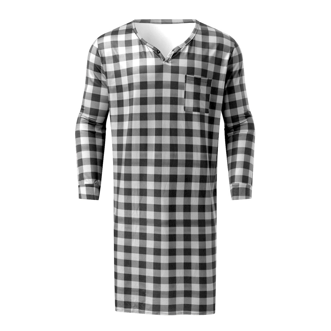 Men's long plaid nightgown with chest pocket and matching pointed hat Mune Fashion