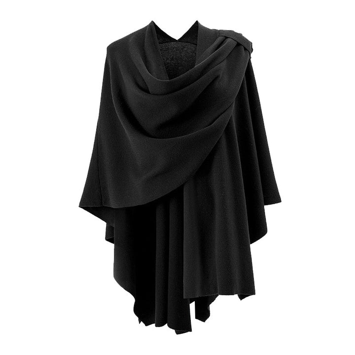 Women's hooded poncho made of fine knit with asymmetric hem Mune Fashion