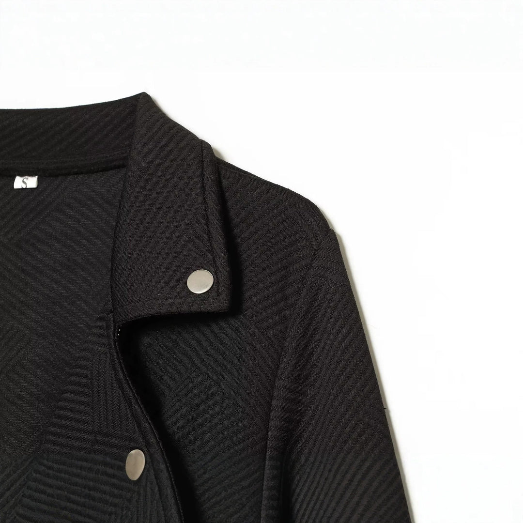 Women's short jacket in biker style with asymmetrical zipper and textured weave structure Drune