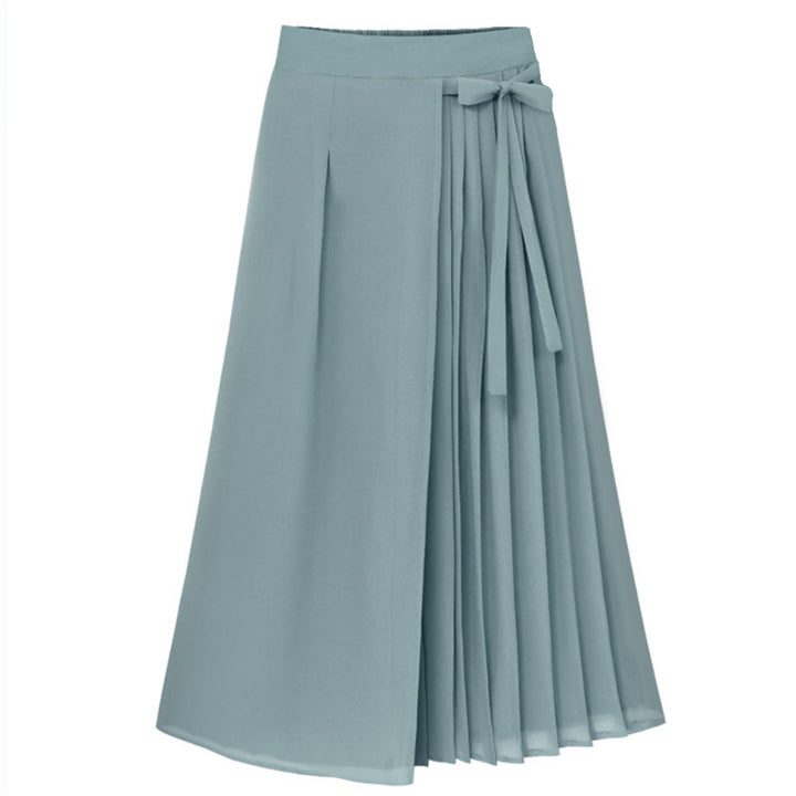 Women's nan asymmetrical wrap midi skirt with partial pleats and tie Mune Fashion