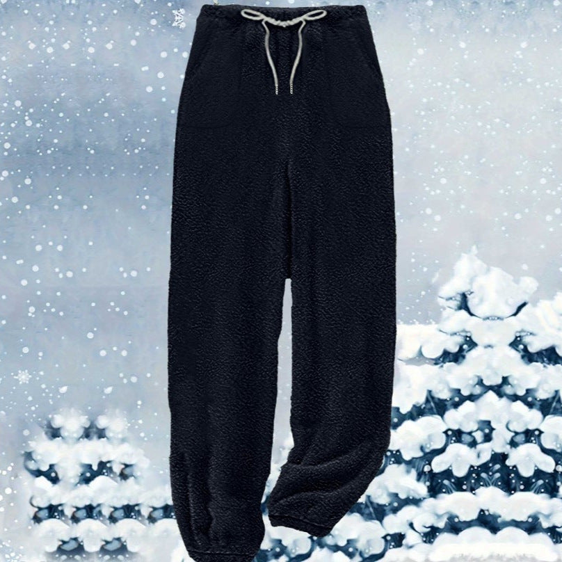 Women's cozy Sherpa fleece lounge pants with drawstring, high waist and elastic cuffs Mune Fashion
