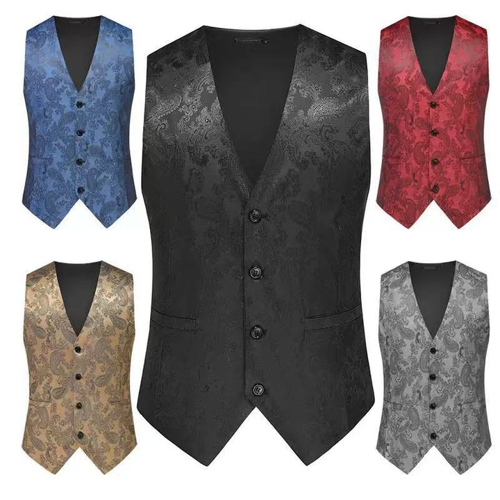 Men's fine jacquard suit vest with V-neck, decorative buttons and slim silhouette Mune Fashion