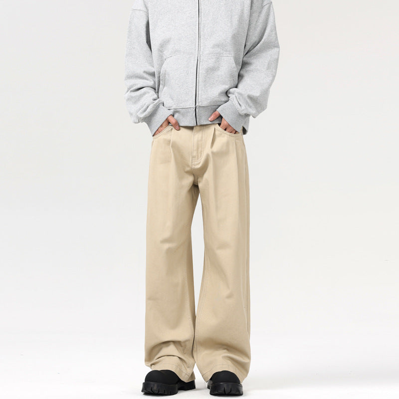 Men's Baggy Twill Pants with Low Crotch and Flowing Oversized Silhouette Mune Fashion
