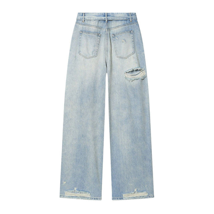 Women high-waisted wide jeans with straight leg, destroyed details and classic five-pocket fit Mune Fashion