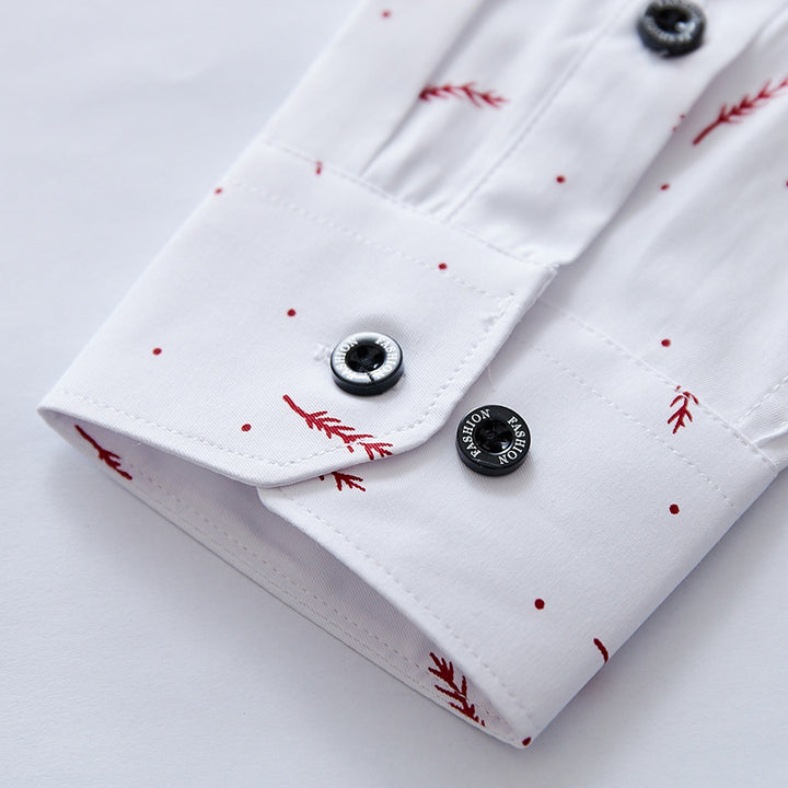 Men's Slim-Fit Business Shirt with fine botanical print and Kent collar Mune Fashion