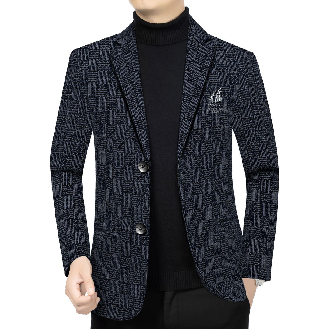 Men's patterned blazer in fine-knit wool blend with subtle logo embroidery Mune Fashion