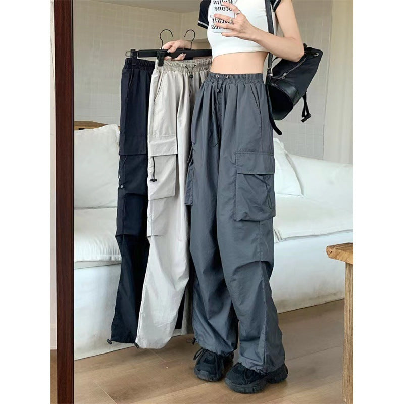 Women's Cargo Pants with High Waist, Elastic Waistband, Large Flap Pockets, and Drawstring Mune Fashion
