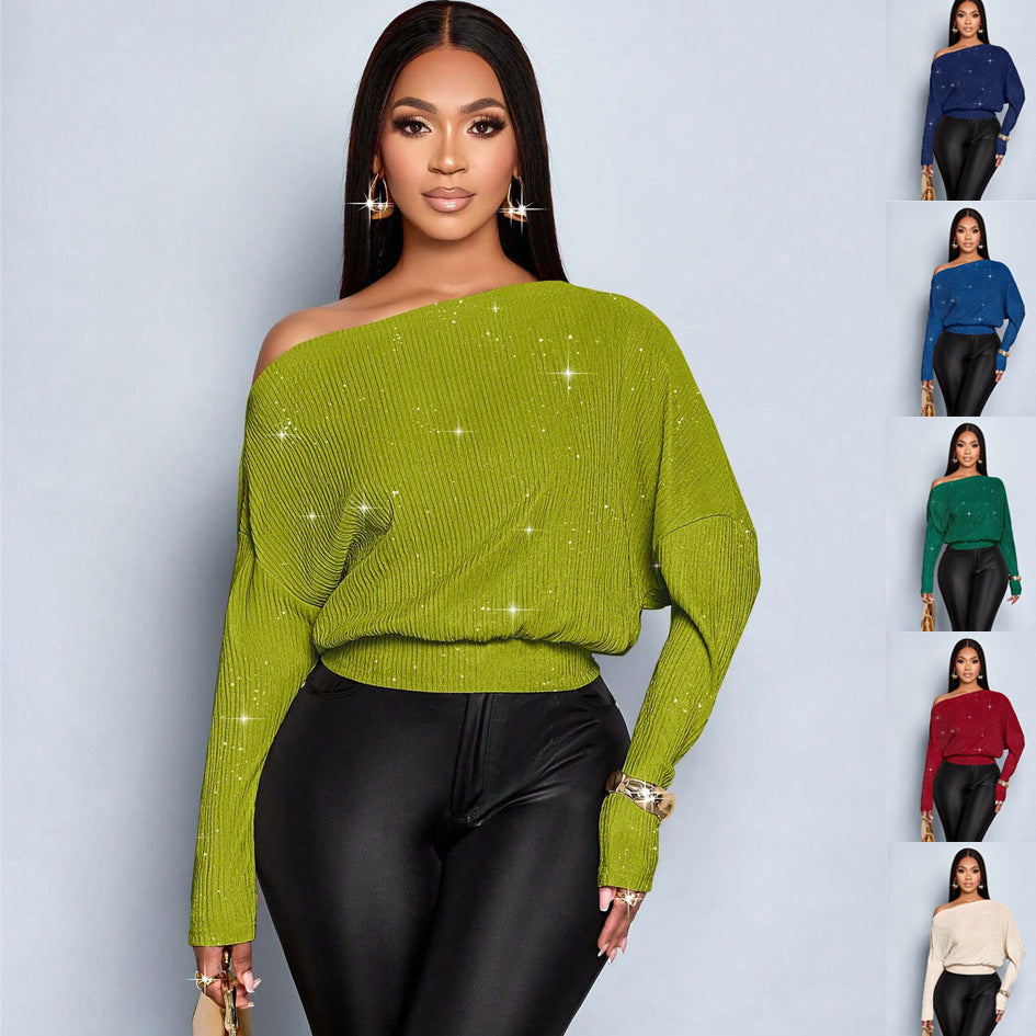 Women's Oversized Rib Knit Sweater with One-Shoulder and Tailored Cuff Mune Fashion