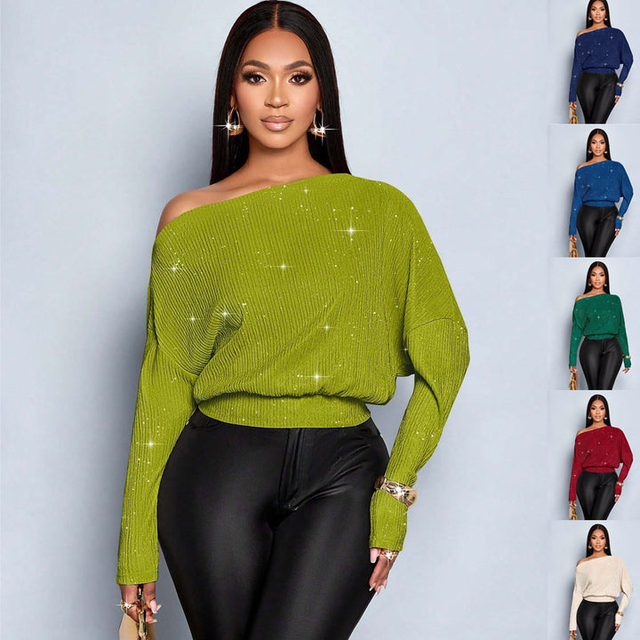 Women's Oversized Rib Knit Sweater with One-Shoulder and Tailored Cuff Mune Fashion