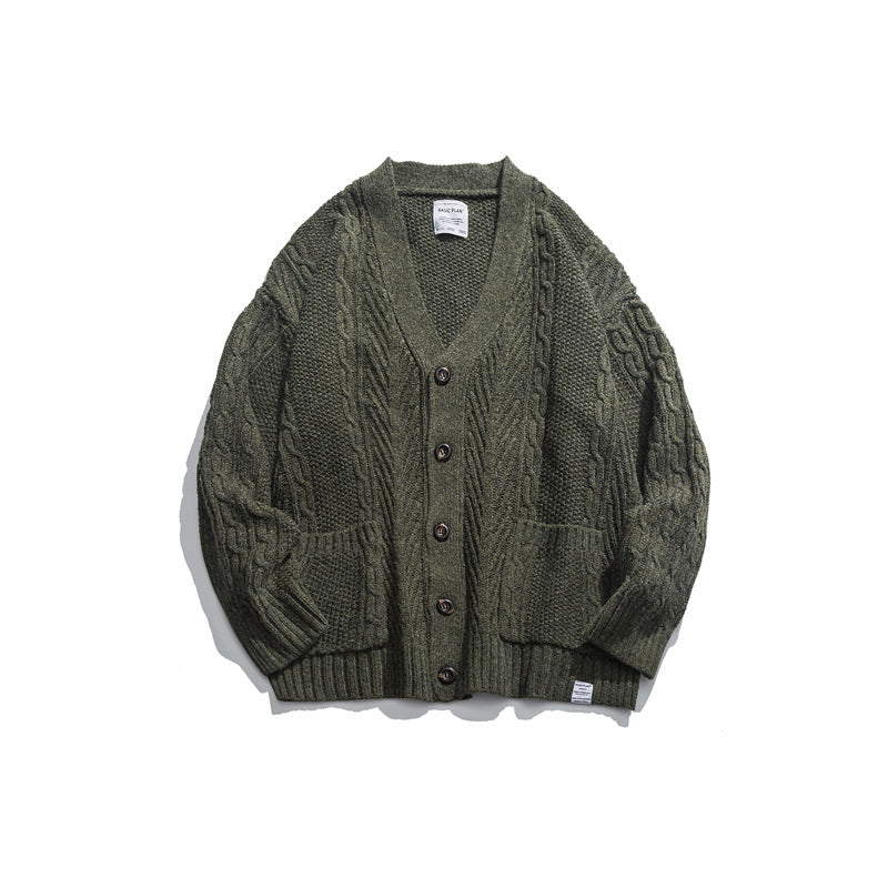 Unisex Oversized Knit Cardigan with Cable Pattern, V-Neck and Patch Pockets Mune Fashion