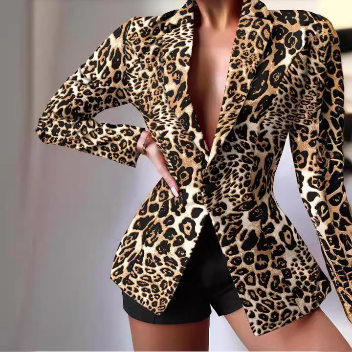 Women's tailored zebra print long blazer with emphasized waist and single-button Mune Fashion