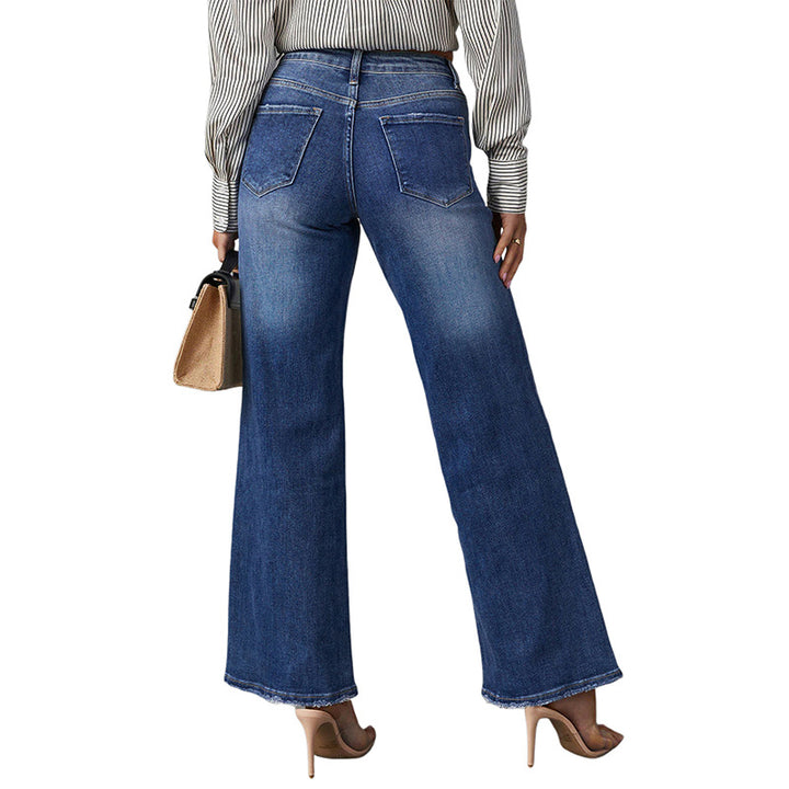 Women High-Waist Denim Flared Pants with Wide Leg and Light Vintage Wash Mune Fashion