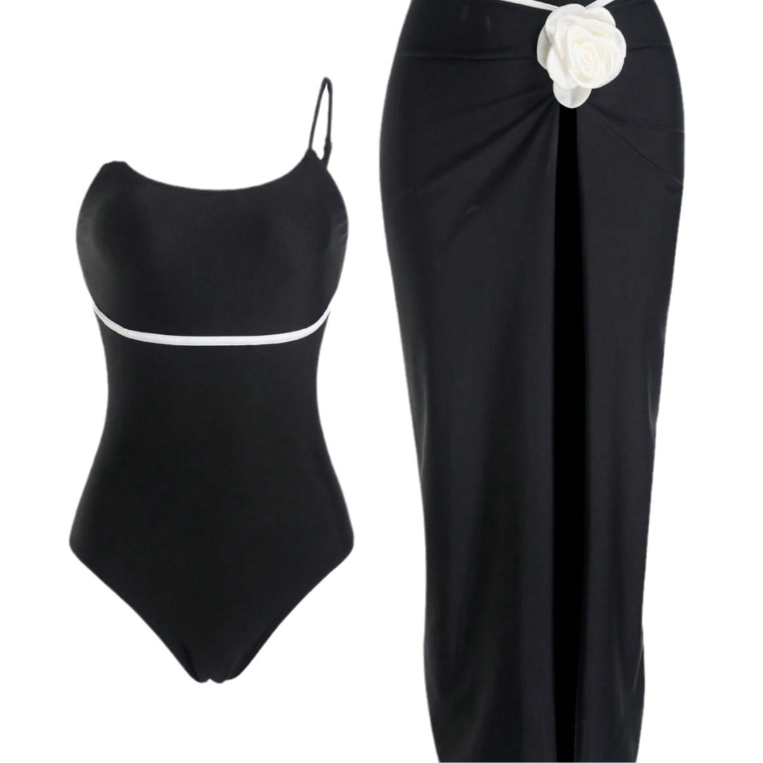 Women’s One-Piece Swimsuit with Elegant Skirt and Playful Flower Details Mune Fashion