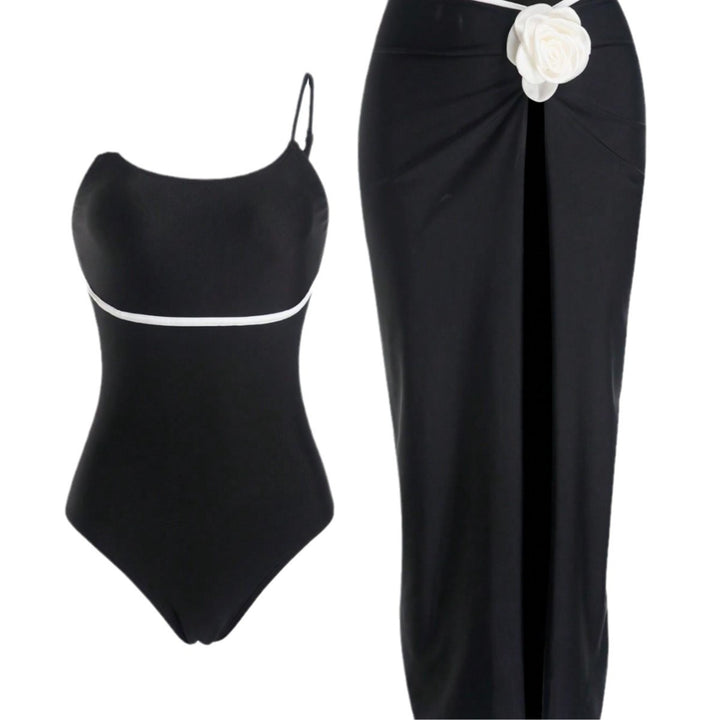 Women’s One-Piece Swimsuit with Elegant Skirt and Playful Flower Details Mune Fashion