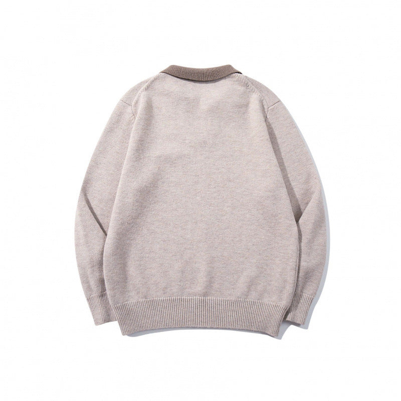 Men's Relaxed Merino-Mix Knit Sweater with Contrasting Polo Collar and V-Detail Mune Fashion