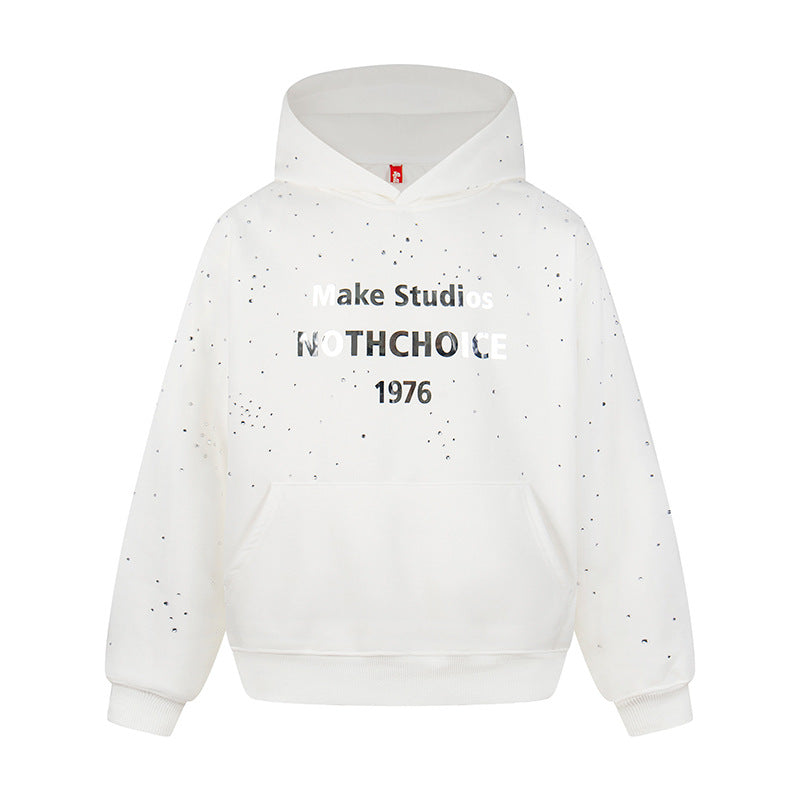 Women’s hoodie with statement print, metallic lettering and paint splatter look Mune Fashion