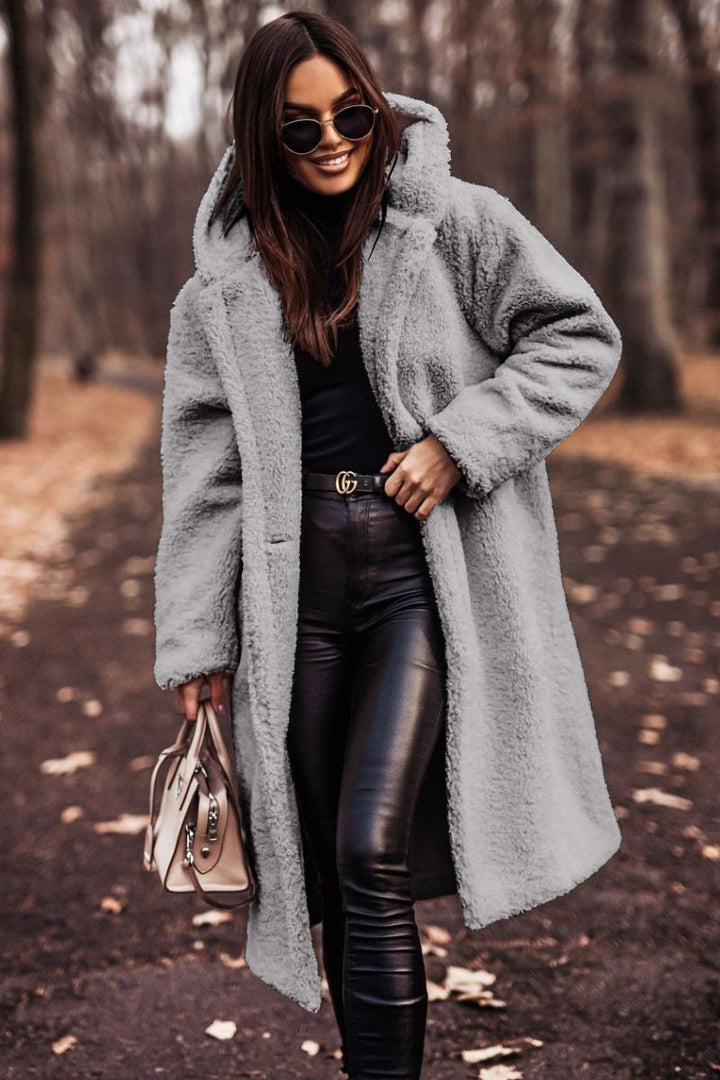 Women oversized teddy coat with hood and button closure Mune Fashion