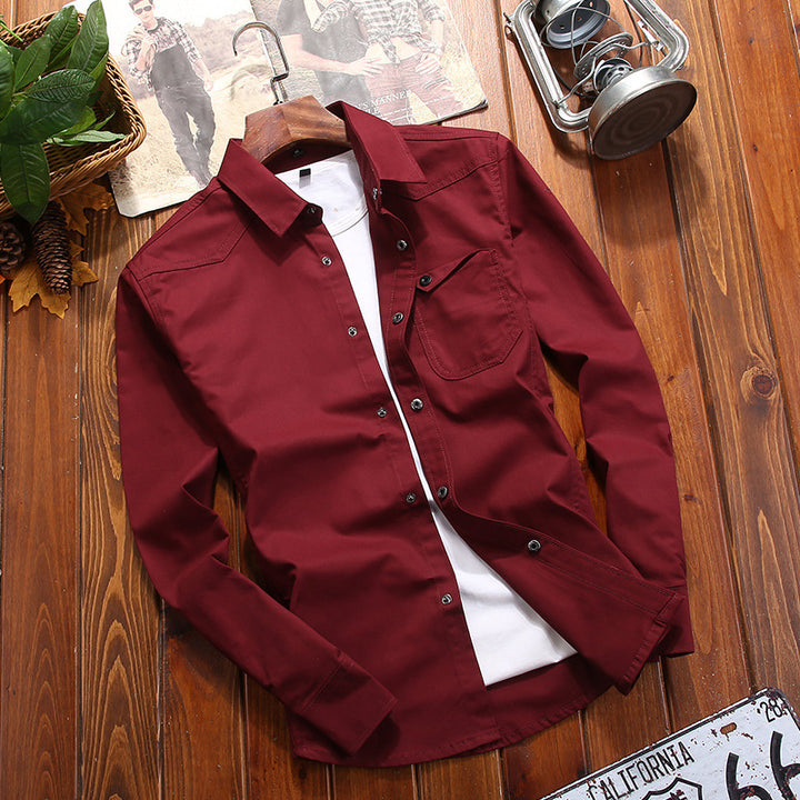 Men's Canvas Overshirt in Worker Look with Chest Flap Pocket and Western Seam Detail Mune Fashion