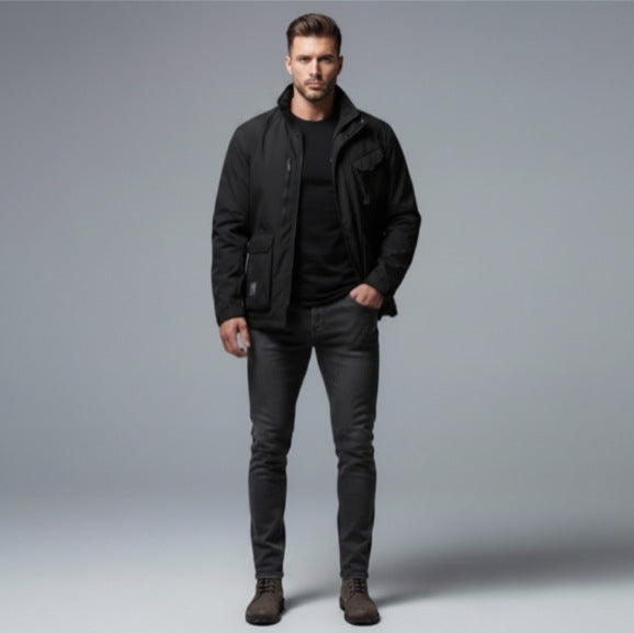 Men's Lightweight Utility Field Jacket with Stand-Up Collar, Multiple Pockets and Breathable Mesh Lining Mune Fashion