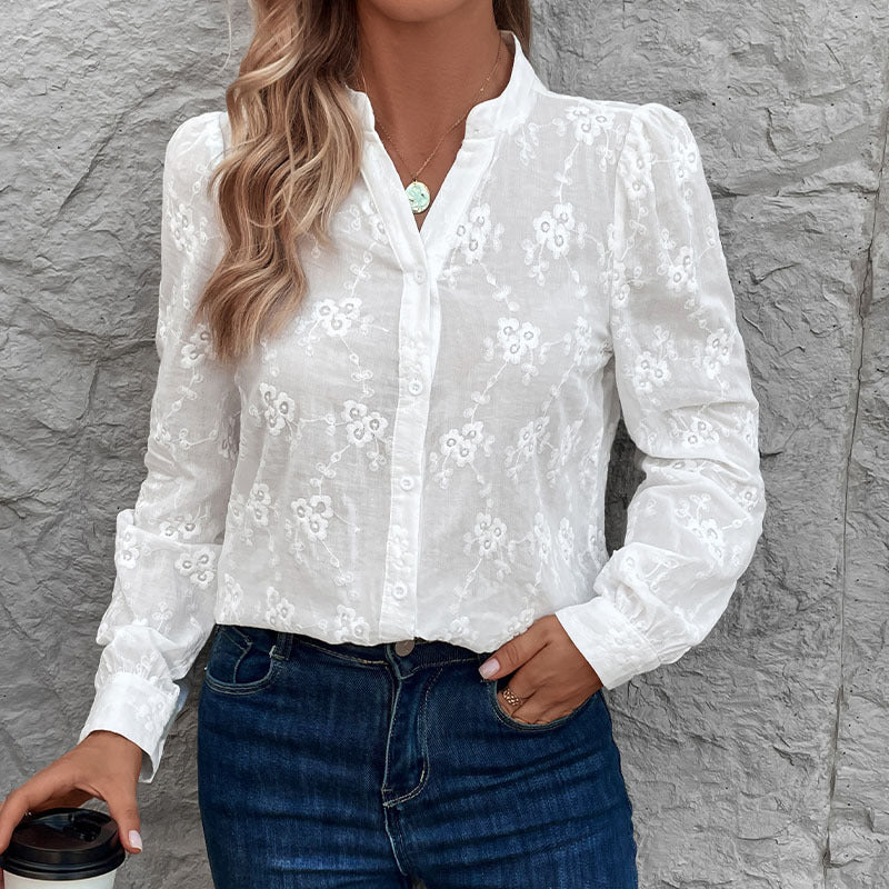Ladies Elegant Blouse with Floral Embroidery Mune Fashion