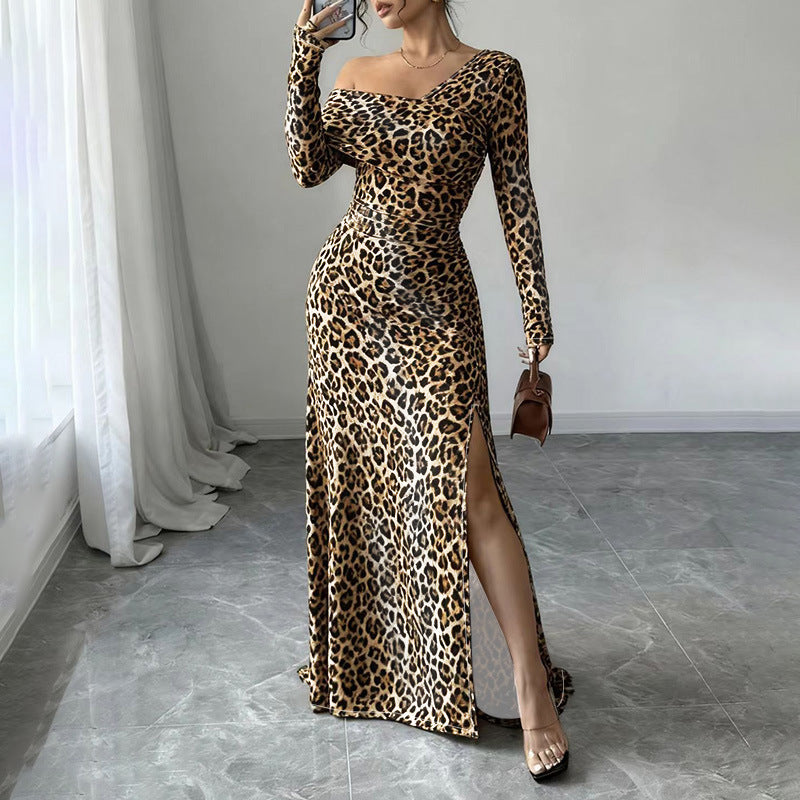 Women's One-Shoulder Maxi Dress with Asymmetrical Neckline, Fitted Bodice and Straight Skirt Mune Fashion